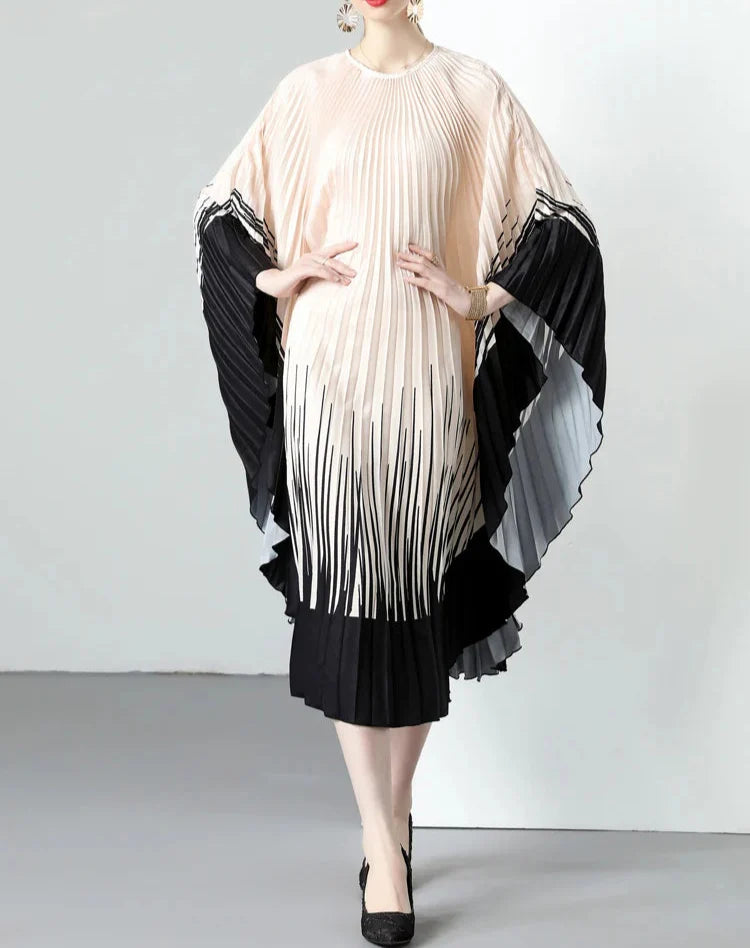 pleated batwing midi dress with gradient ombré detail – NORNA