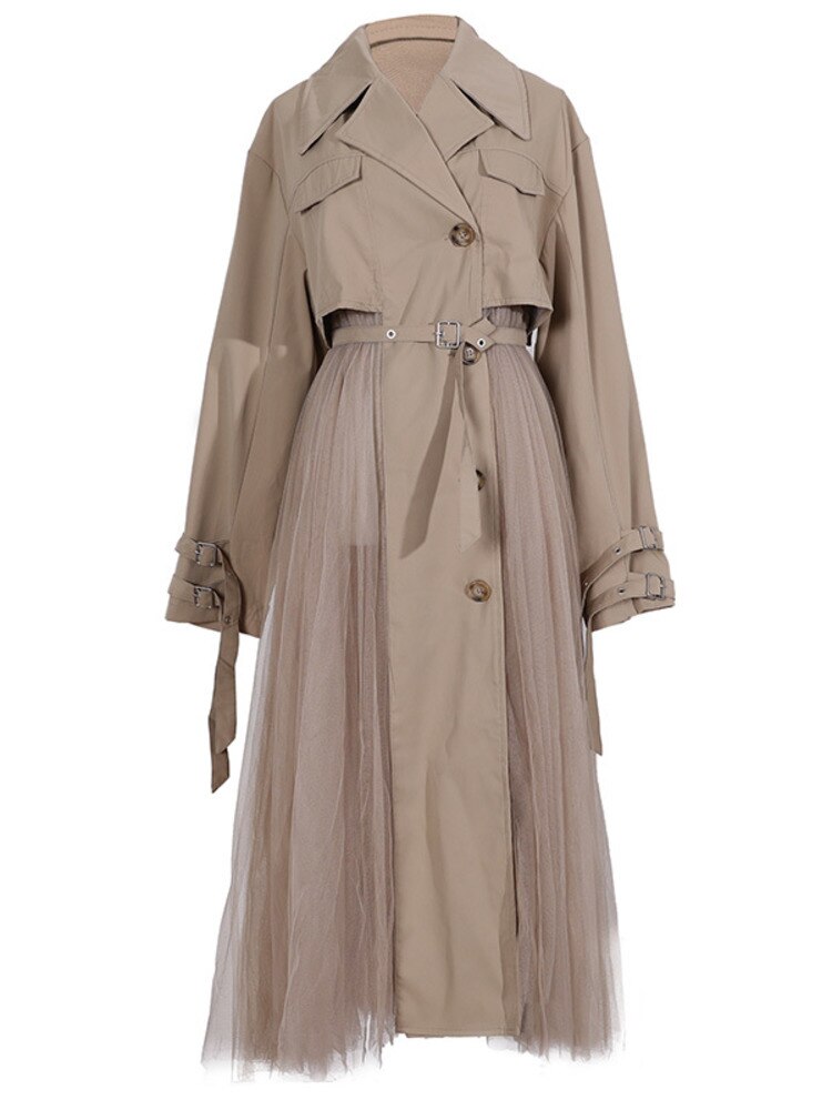 belted trench coat with tulle maxi skirt - Afshgt