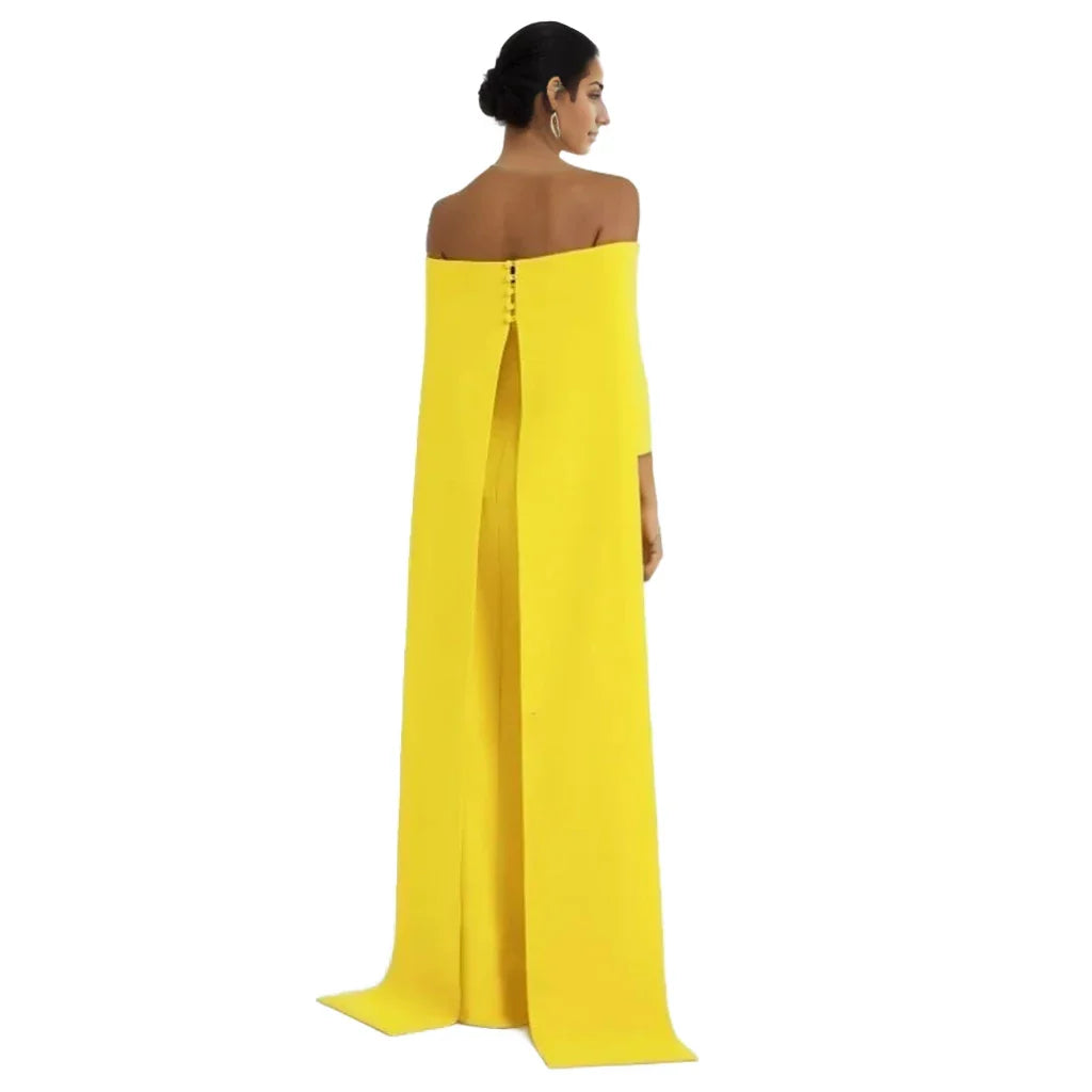 off-shoulder column gown with cape-back – Tessara