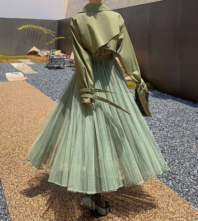 belted trench coat with tulle maxi skirt - Afshgt