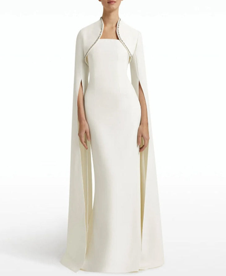cape-sleeve column gown with embellished neckline – Aamnllc