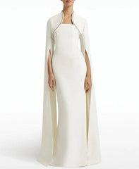 cape-sleeve column gown with embellished neckline – Aamnllc