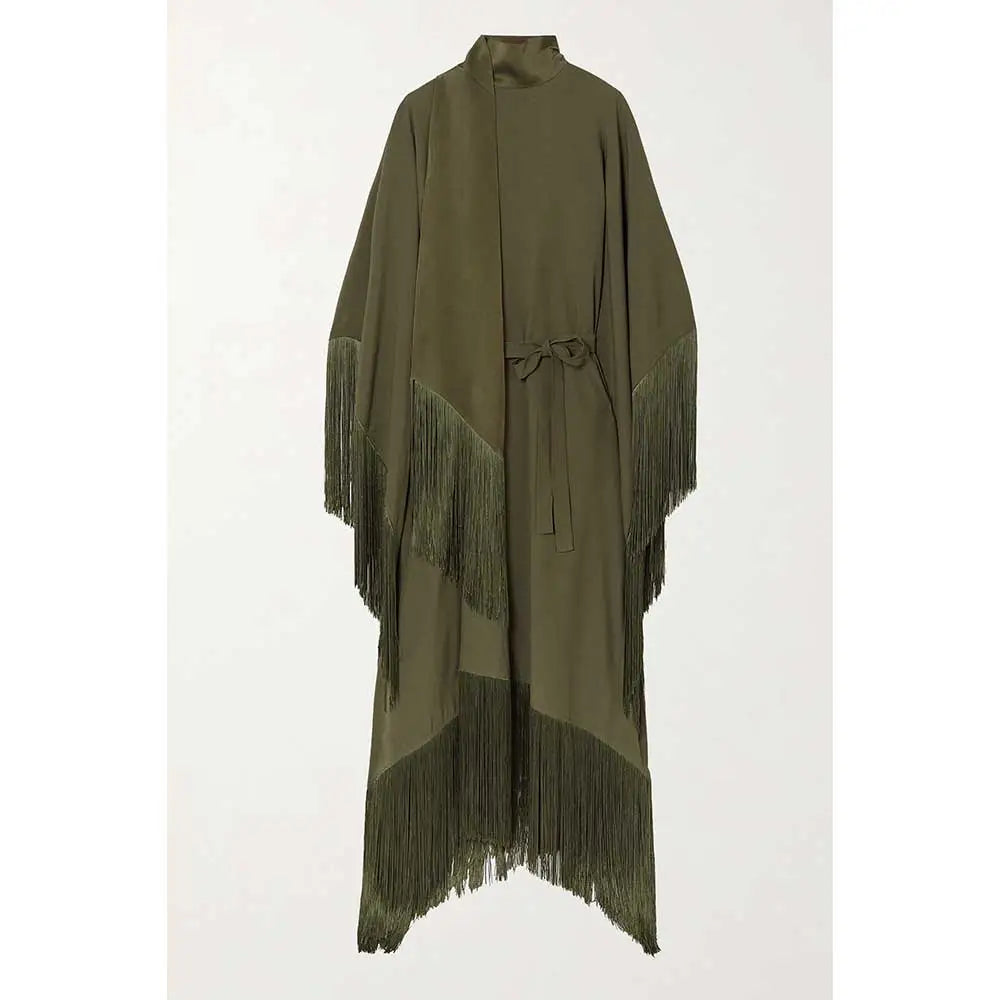 fringed kaftan gown with tie-neck – Sushali