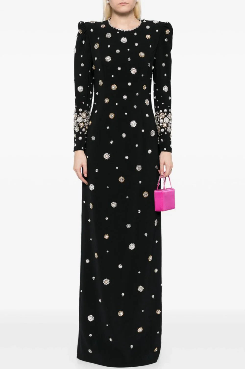 embellished long-sleeve gown with crystal accents – Joreen