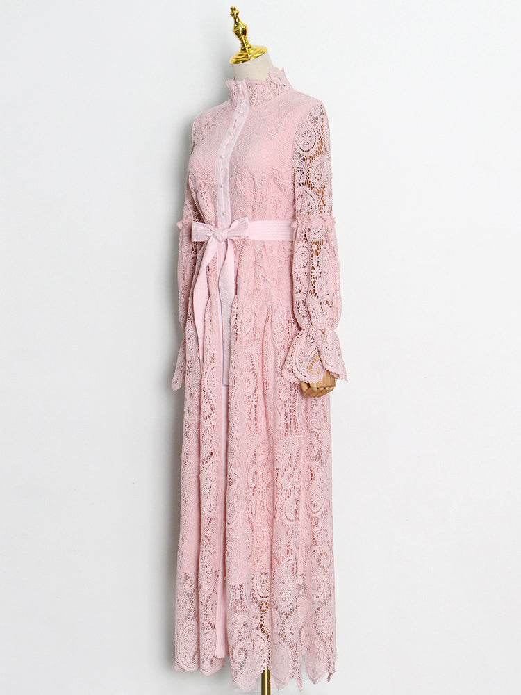 button-down lace maxi dress with belt – Aellfleda