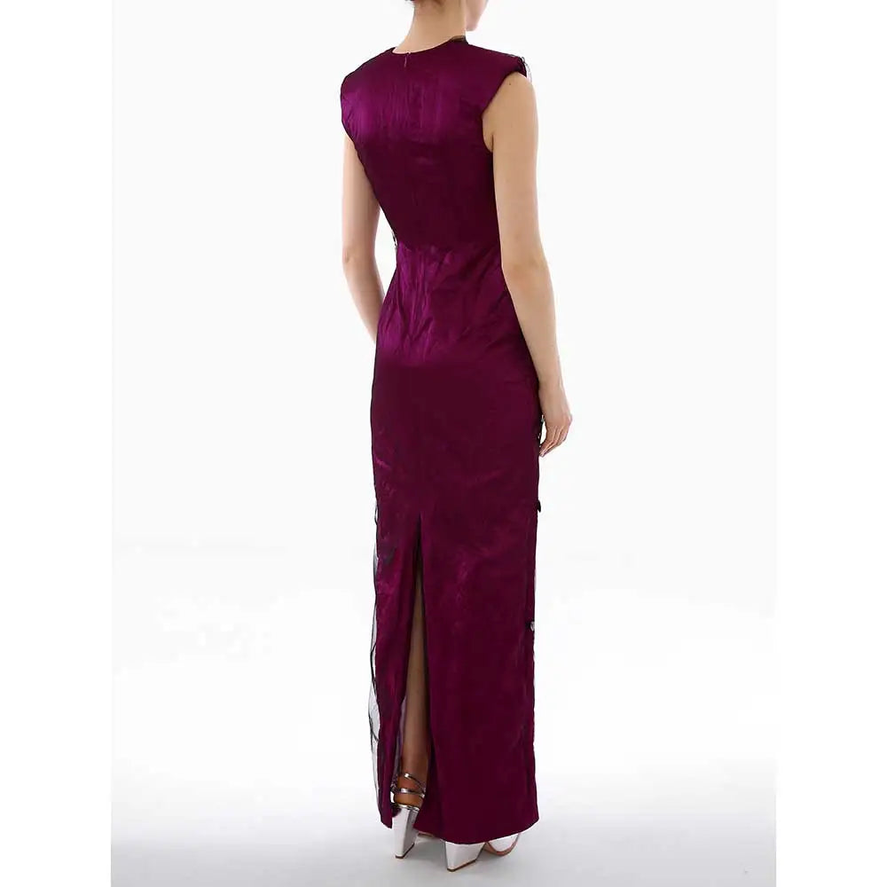 deep V-neck column gown with polka-dot appliqué – Sukhleen