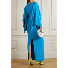 cape-overlay column gown in turquoise – Sumitra
