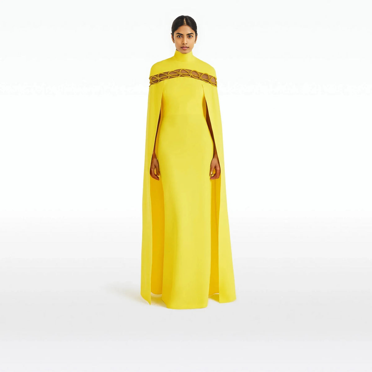 High-neck cape gown with gold embroidery – Jordena