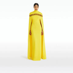 High-neck cape gown with gold embroidery – Jordena