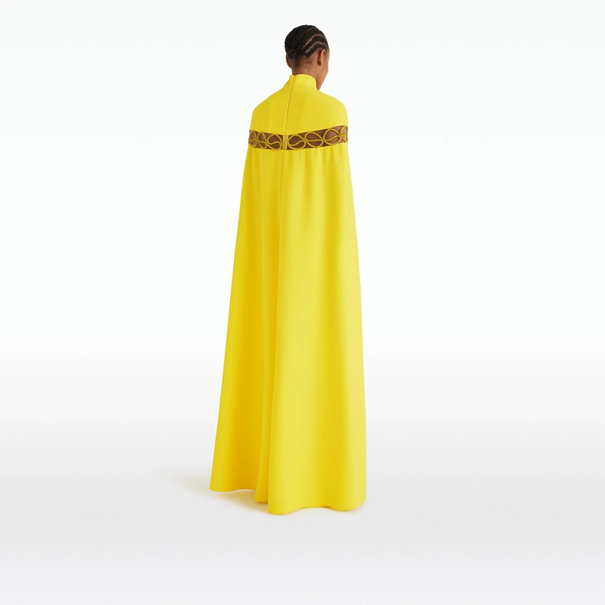 High-neck cape gown with gold embroidery – Jordena