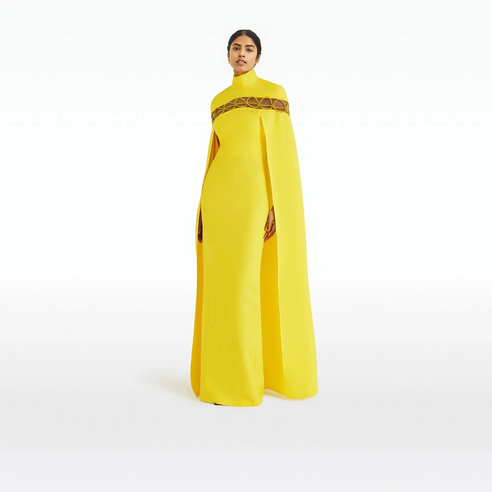 High-neck cape gown with gold embroidery – Jordena