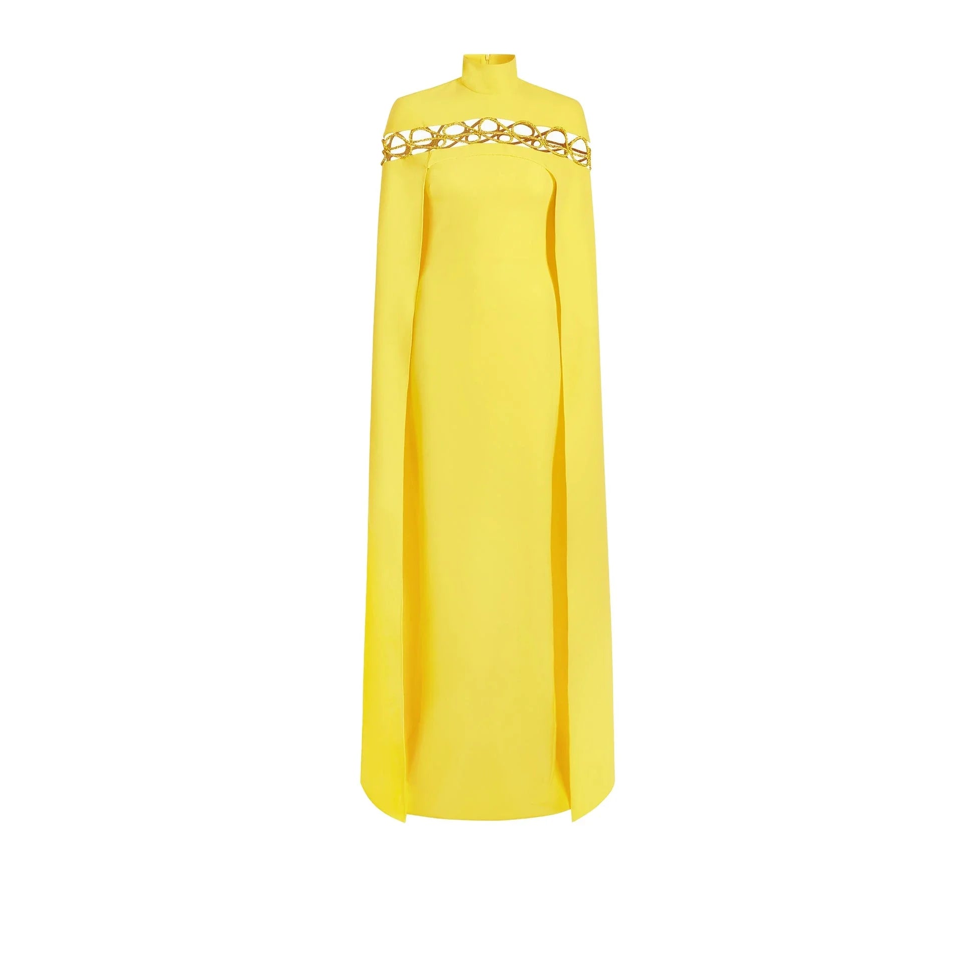 High-neck cape gown with gold embroidery – Jordena