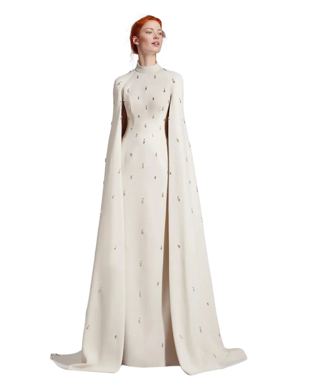 High-neck column gown with embellished cape – Zonia