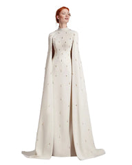 High-neck column gown with embellished cape – Zonia