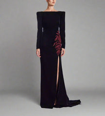 embellished slit velvet gown – Nolah