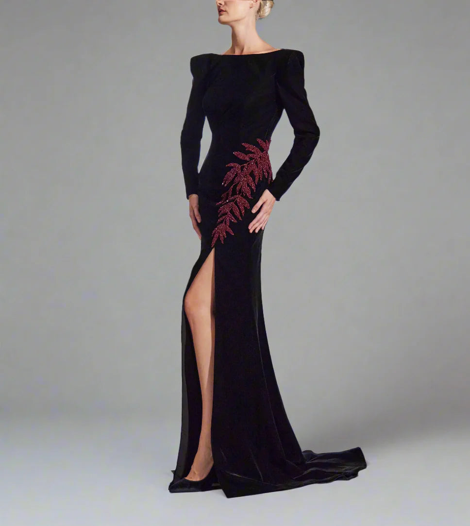 embellished slit velvet gown – Nolah