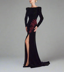 embellished slit velvet gown – Nolah
