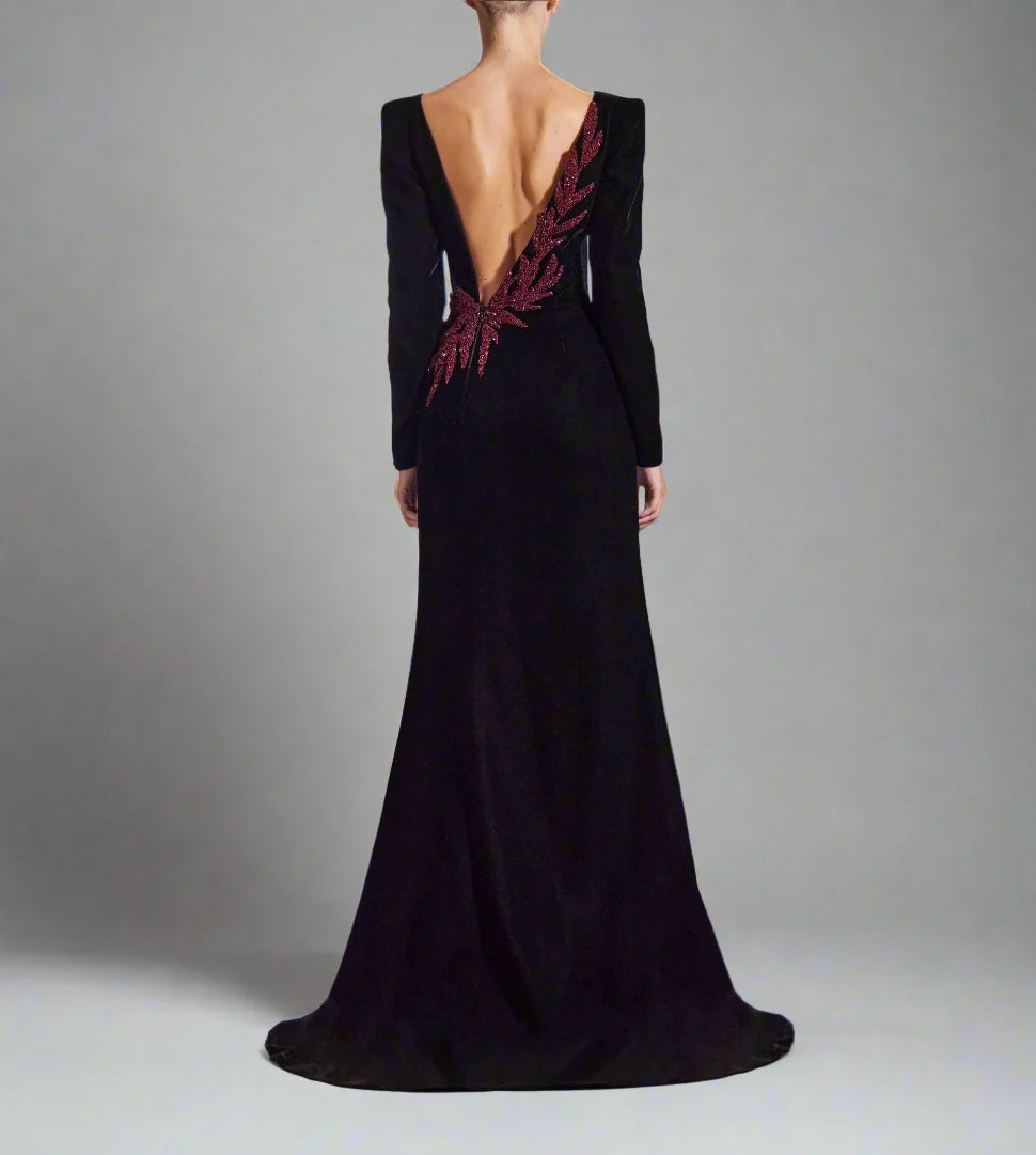 embellished slit velvet gown – Nolah