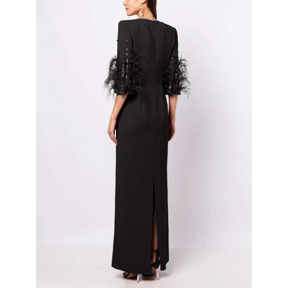 Feather-embellished sleeve gown – Zuleyhaa