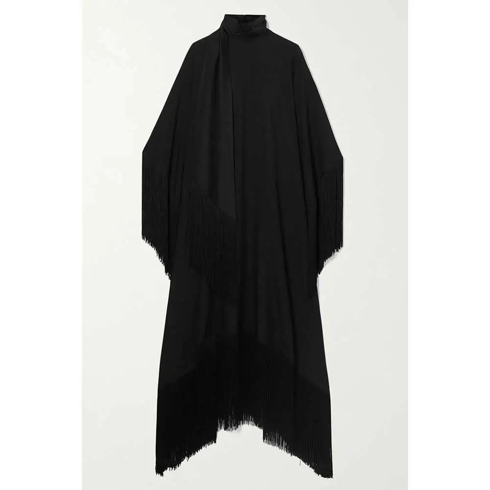 fringed kaftan gown with tie-neck – Sushali