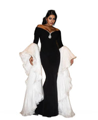 off-shoulder mermaid gown with dramatic pleated sleeves – Sherrey
