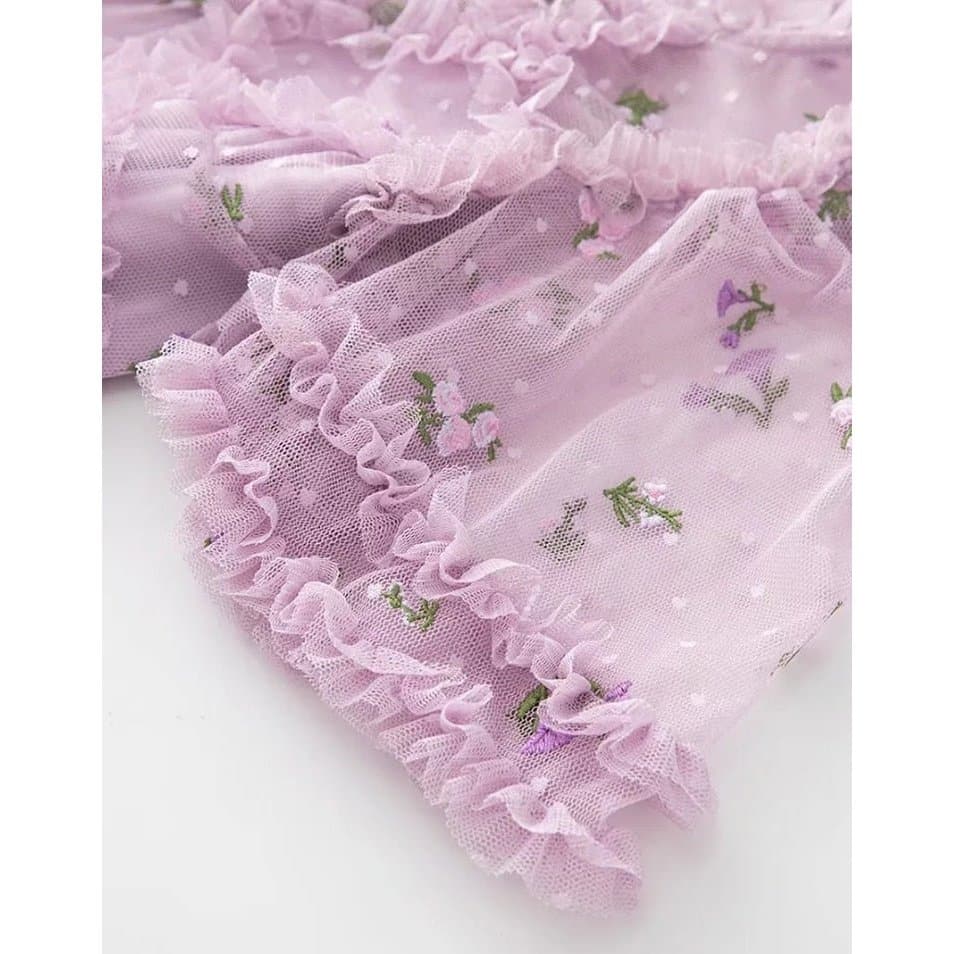 tiered ruffle tulle dress with floral embroidery – CharliP