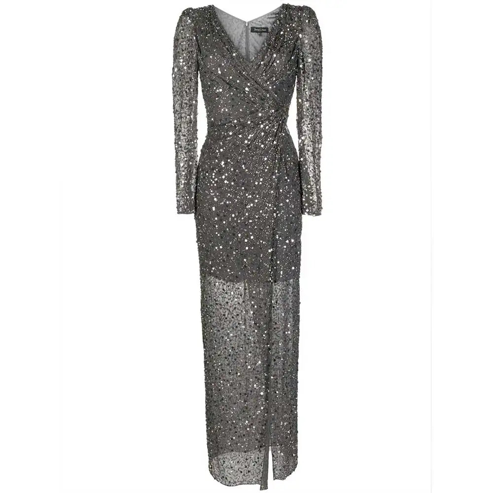 sequin wrap gown with thigh-high slit – Sumona