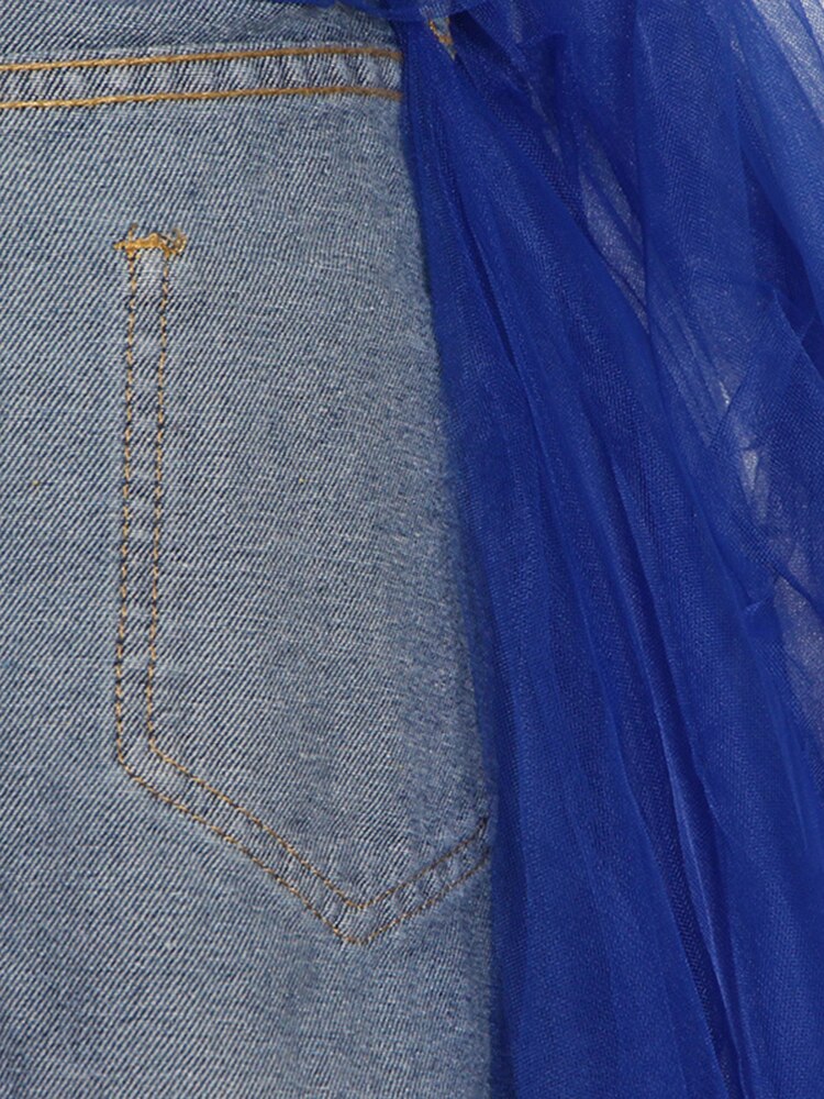 denim waistband tulle maxi skirt - Abrihm