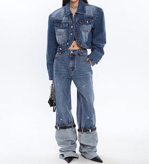 paint splatter wide-leg jeans with layered cuff detail - Aanada