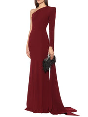 one-shoulder column gown with floor-length sleeve – Catey