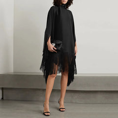fringed hem mini cape dress – Susil