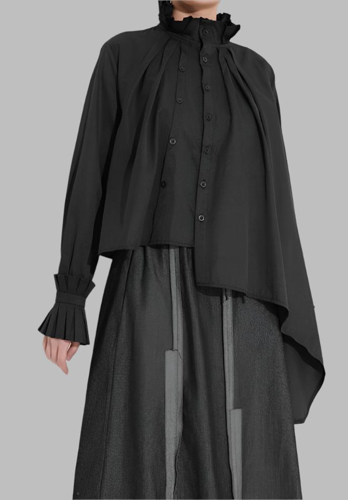 ruffled high-neck blouse with asymmetrical hem - Tujska