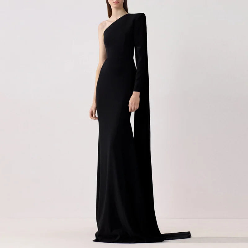 one-shoulder column gown with floor-length sleeve – Catey