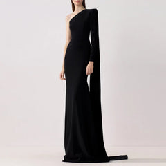 one-shoulder column gown with floor-length sleeve – Catey