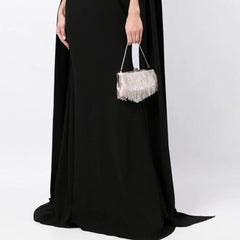 square-neck column gown with floor-length cape – Tiamat