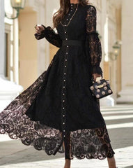 button-down lace maxi dress with belt – Aellfleda