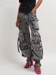 distressed cargo wide-leg jeans with multi pockets - Adana