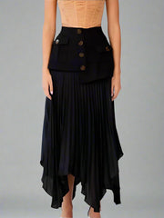 asymmetrical pleated midi skirt with pocket detail - Tibna