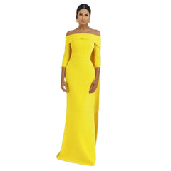 off-shoulder column gown with cape-back – Tessara