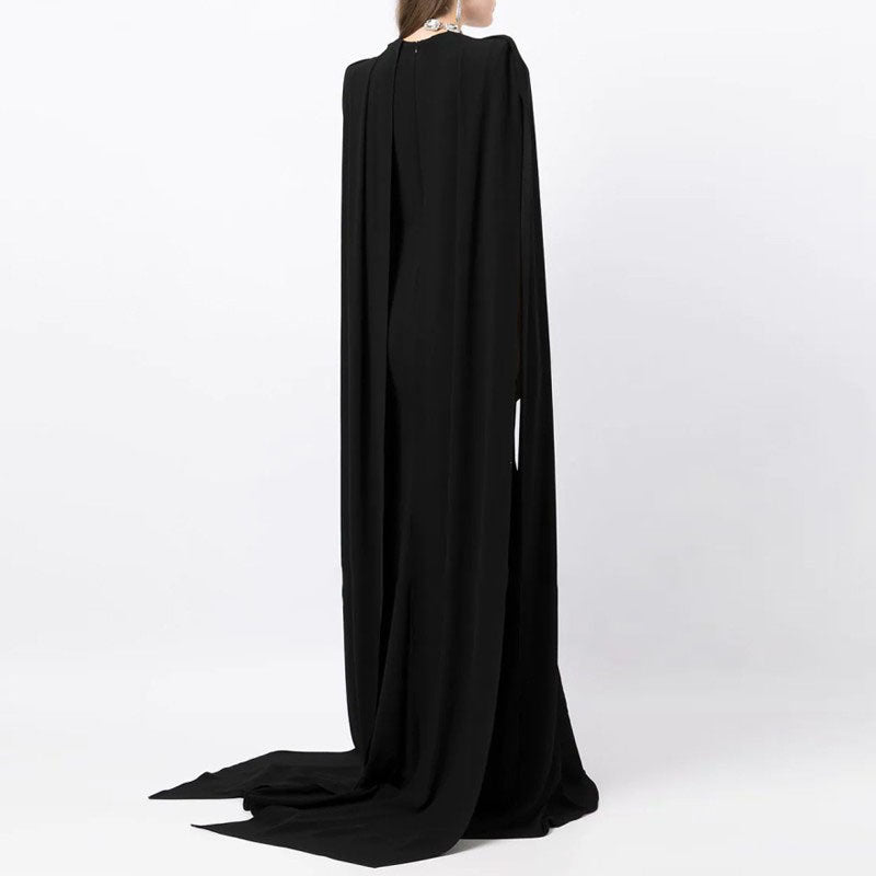 square-neck column gown with floor-length cape – Tiamat