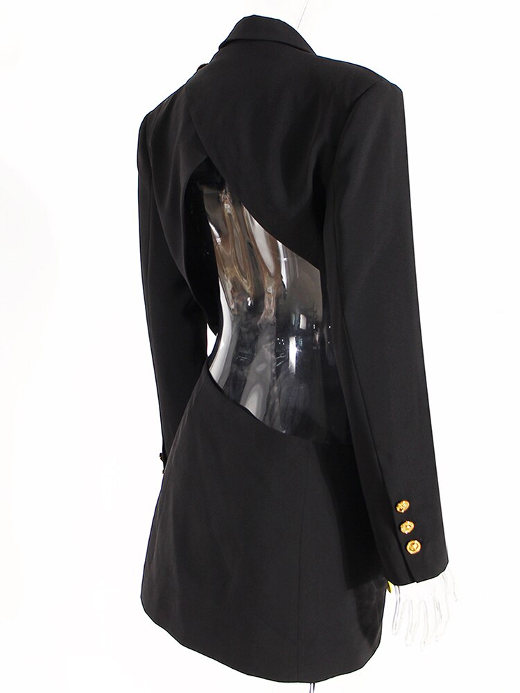 asymmetrical tailored blazer dress with pin detail - Abheera