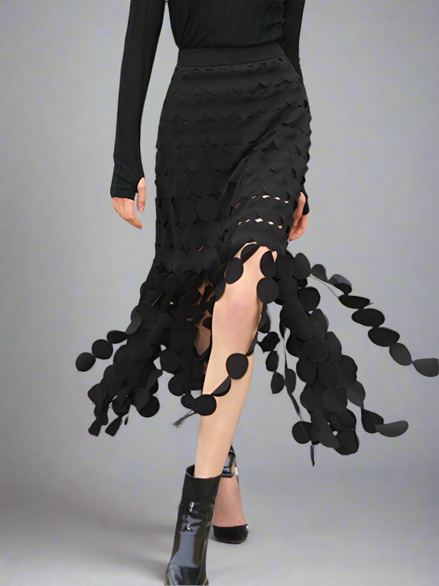 high-waist circle-cut skirt with cascading appliqué - Teisha