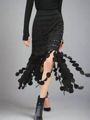 high-waist circle-cut skirt with cascading appliqué - Teisha