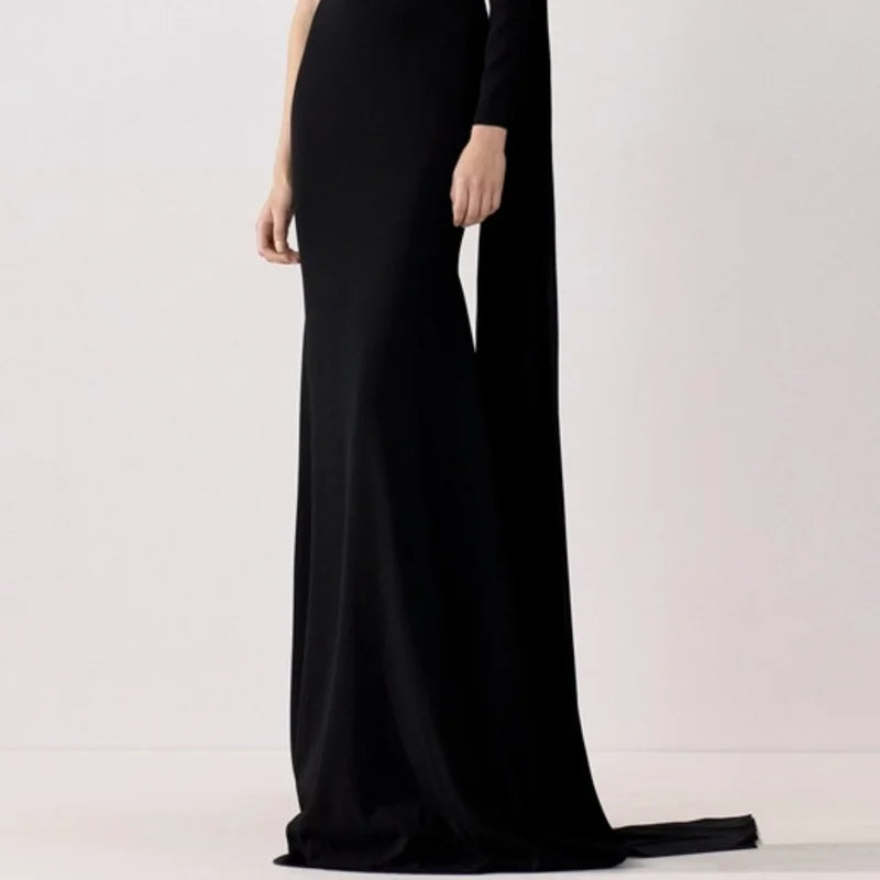 one-shoulder column gown with floor-length sleeve – Catey
