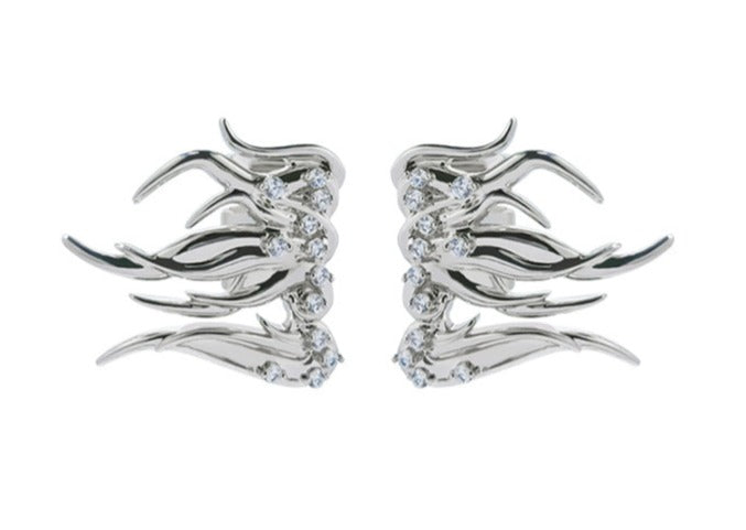 flame-shaped silver earrings with crystal accents –Eimvcan