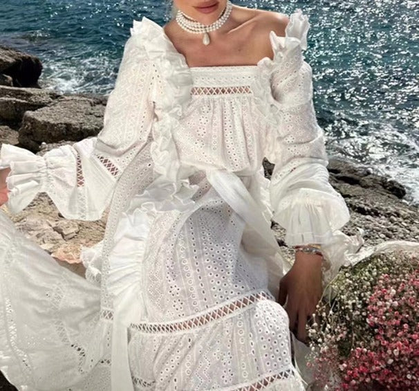 ruffled eyelet lace maxi dress – Edwdina