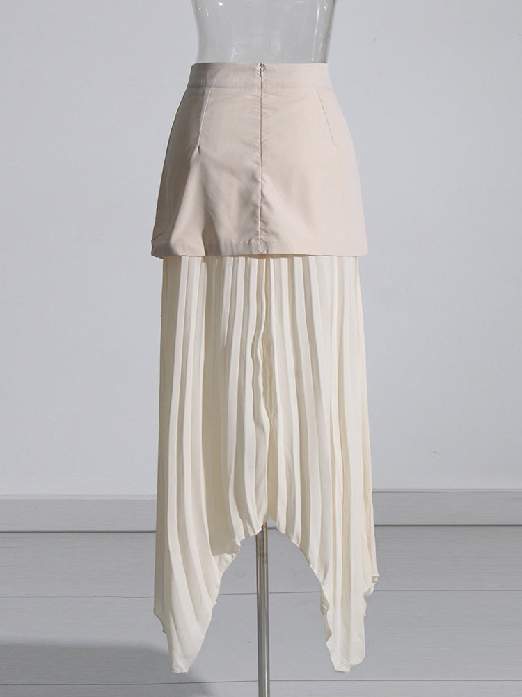 asymmetrical pleated midi skirt with pocket detail - Tibna