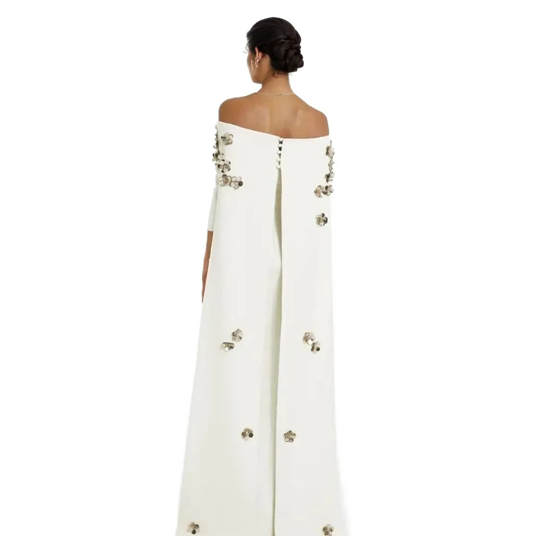 Strapless dress with back cape and 3D flowers - ZOSIME