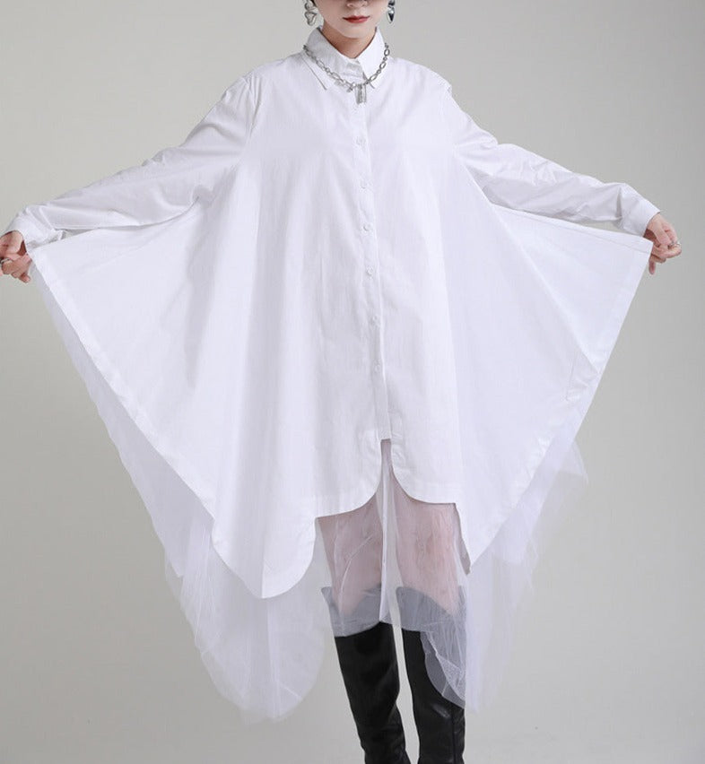 long-sleeve shirt dress with layered tulle hem - Tabina