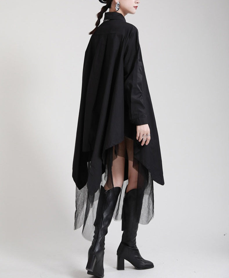long-sleeve shirt dress with layered tulle hem - Tabina